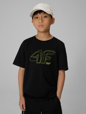 4F T-shirt regular z nadrukiem chłopięcy - czarny