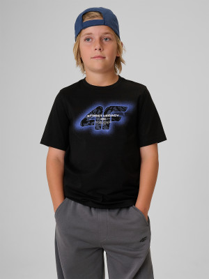 4F T-shirt regular z nadrukiem chłopięcy - czarny