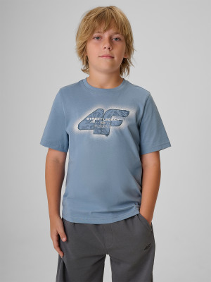 4F T-shirt regular z nadrukiem chłopięcy - denim