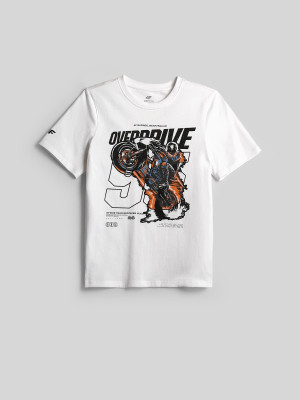 4F T-shirt regular z nadrukiem chłopięcy - biały