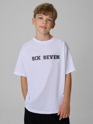 4F T-shirt relaxed z nadrukiem chłopięcy - biały