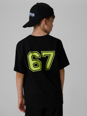 4F T-shirt relaxed z nadrukiem chłopięcy - czarny