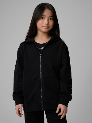 4F Bluza dresowa loose z kapturem dziewczęca - czarna