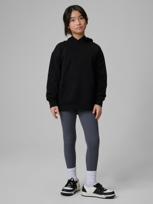 4F Bluza dresowa loose z kapturem dziewczęca - czarna