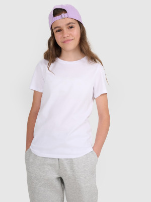 4F T-shirt regular gładki dziewczęcy - biały