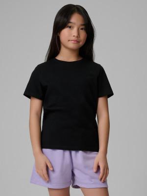 4F T-shirt regular gładki dziewczęcy - czarny