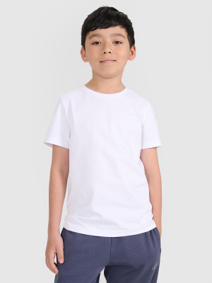 4F T-shirt regular gładki chłopięcy - biały