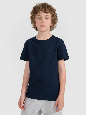 4F T-shirt regular gładki chłopięcy - granatowy