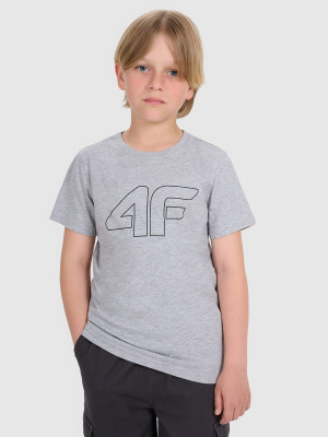 4F T-shirt regular z nadrukiem chłopięcy - szary