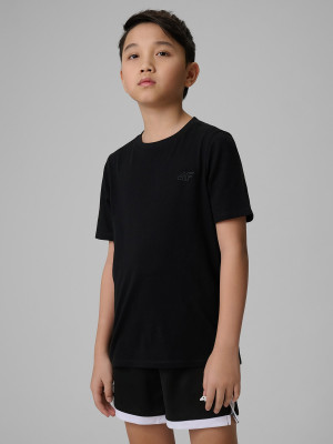 4F T-shirt regular gładki chłopięcy - czarny
