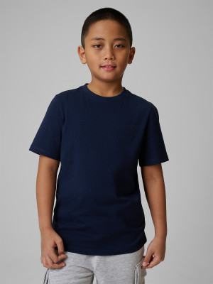 4F T-shirt regular gładki chłopięcy - granatowy