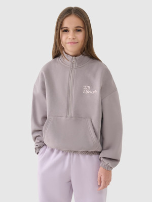 4F Bluza dresowa nierozpinana bez kaptura dziewczęca - beżowa