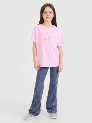 4F Legginsy dzianinowe z efektem acid wash dziewczęce - szare