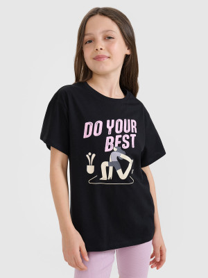 4F T-shirt regular z nadrukiem dziewczęcy - czarny