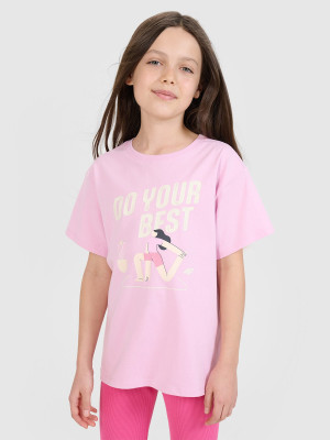 4F T-shirt regular z nadrukiem dziewczęcy - różowy