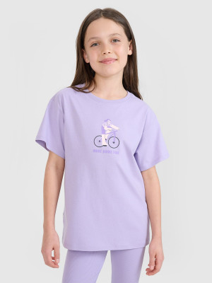4F T-shirt regular z nadrukiem dziewczęcy - fioletowy