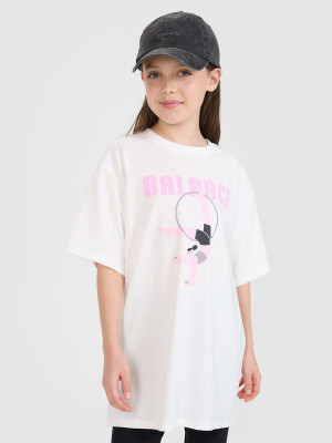 4F T-shirt oversize z nadrukiem dziewczęcy - biały
