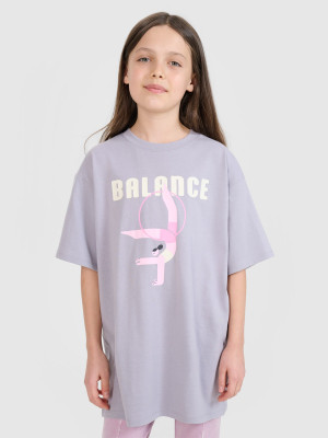 4F T-shirt oversize z nadrukiem dziewczęcy - szary