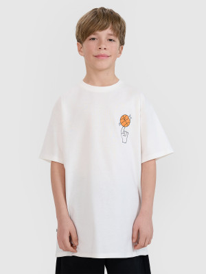 4F T-shirt oversize z nadrukiem chłopięcy - biały