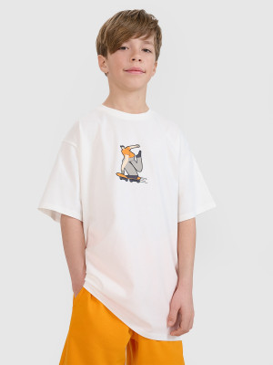 4F T-shirt oversize z nadrukiem chłopięcy - biały