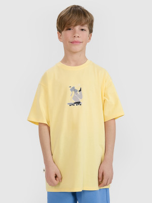 4F T-shirt oversize z nadrukiem chłopięcy - żółty