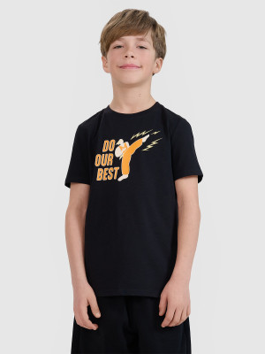 4F T-shirt regular z nadrukiem chłopięcy - czarny