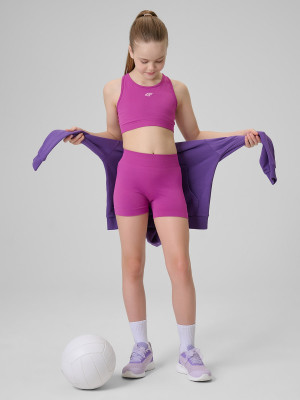 4F Legginsy krótkie sportowe bezszwowe dziewczęce - różowe
