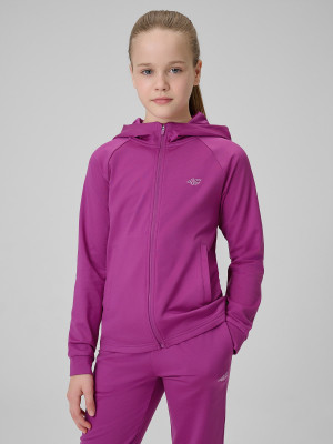 4F Bluza sportowa regular z kapturem dziewczęca - różowa