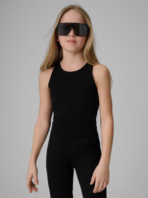 4F Crop top slim gładki dziewczęcy - czarny