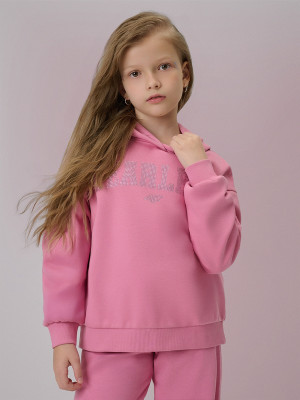 4F Bluza dresowa loose z kapturem dziewczęca - różowa