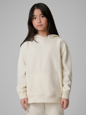 4F Bluza dresowa loose z kapturem dziewczęca - biała