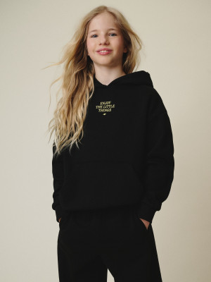 4F Bluza dresowa loose z kapturem dziewczęca - czarna