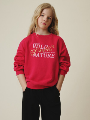 4F Bluza dresowa oversize bez kaptura dziewczęca - różowa