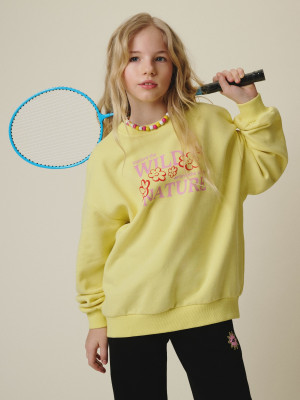 4F Bluza dresowa oversize bez kaptura dziewczęca - żółta
