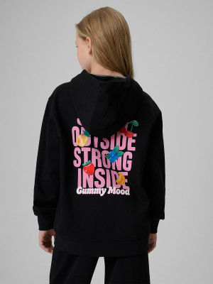 4F Bluza dresowa loose z kapturem dziewczęca - czarna