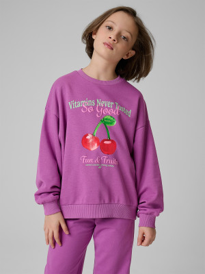 4F Bluza dresowa loose bez kaptura dziewczęca - fioletowa