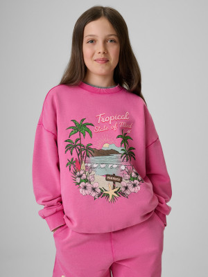 4F Bluza dresowa loose bez kaptura dziewczęca - różowa