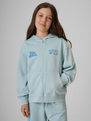 4F Bluza dresowa loose z kapturem dziewczęca - niebieska