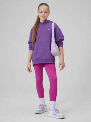 4F Bluza dresowa loose z kapturem  dziewczęca - fioletowa