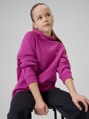 4F Bluza dresowa loose z kapturem  dziewczęca - różowa