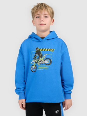 4F Bluza dresowa loose z kapturem chłopięca - niebieska
