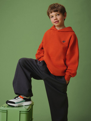4F Bluza dresowa loose z kapturem chłopięca - pomarańczowa