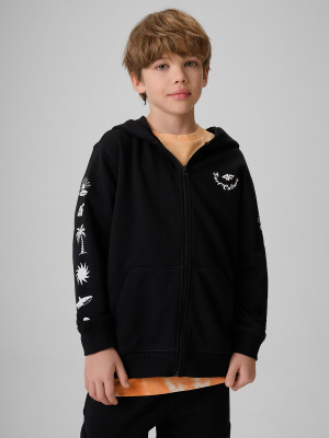 4F Bluza dresowa loose z kapturem chłopięca - czarna