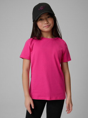 4F T-shirt regular gładki dziewczęcy - różowy