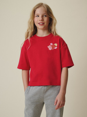 4F T-shirt loose z nadrukiem dziewczęcy - różowy