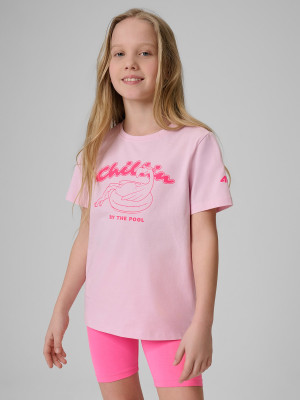 4F T-shirt regular z nadrukiem dziewczęcy - różowy