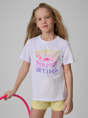 4F T-shirt regular z nadrukiem dziewczęcy - biały