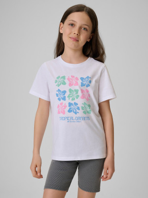 4F T-shirt regular z nadrukiem dziewczęcy - biały