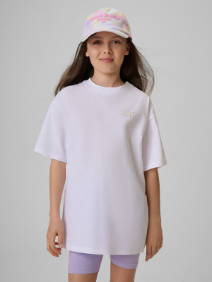 4F T-shirt loose gładki dziewczęcy - biały