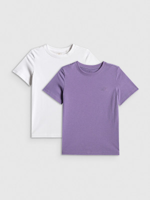 4F T-shirt regular gładki dziewczęcy (2-pack) - multikolor